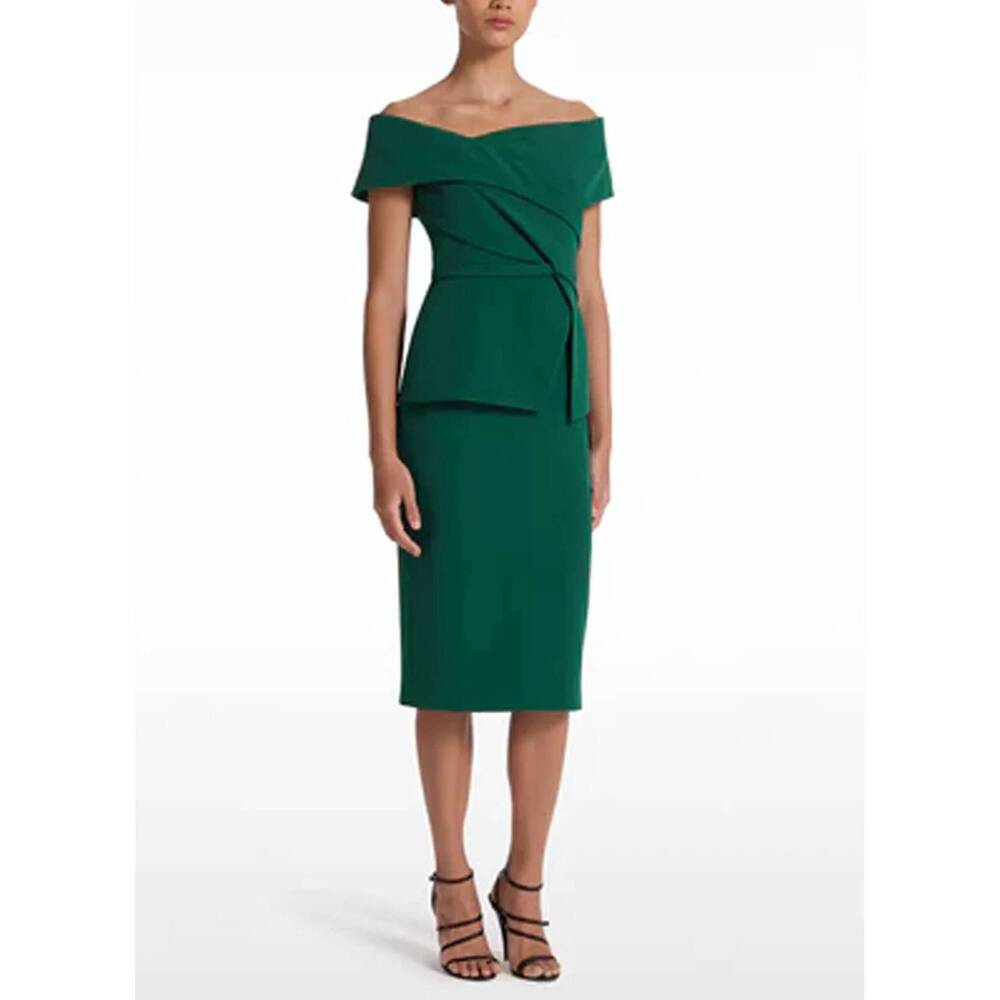 NEW SAFIYAA eima crepe off shoulder midi dress in tourmaline